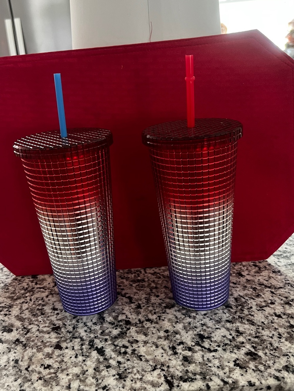 Double Gradient Red to Purple Reusable Tumbler with Straw -
